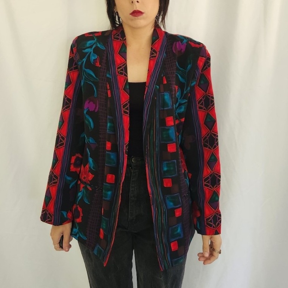 80s Black, Red, and Green Blazer